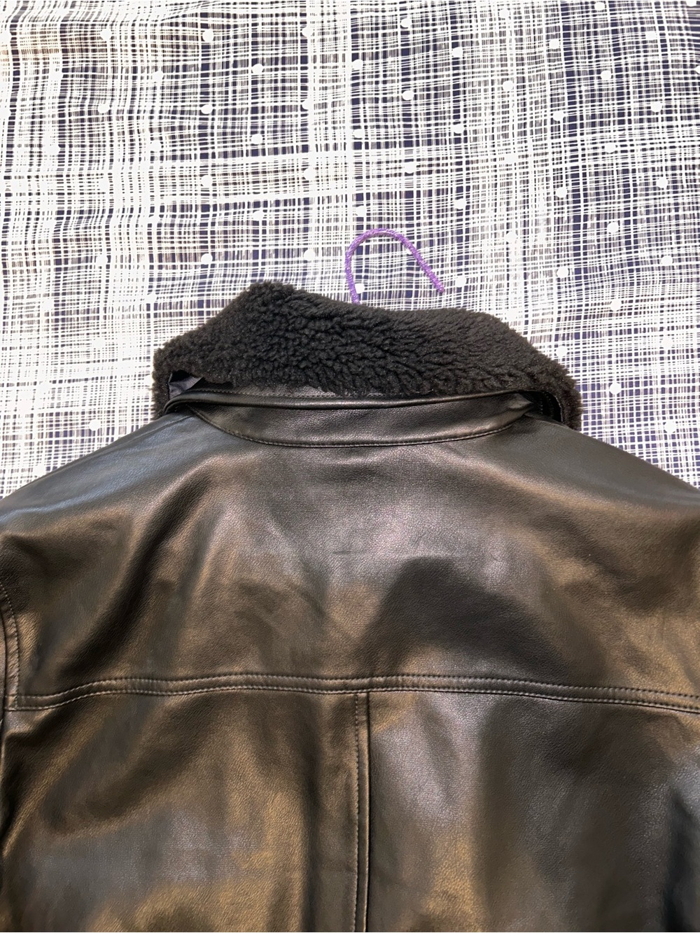 GAP Black Vegan Leather Flight Jacket with Shearling Collar - Picture 6 of 16